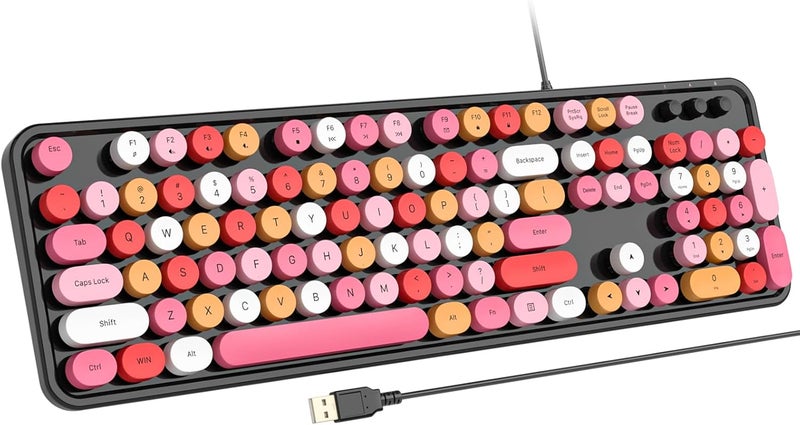 Atelus USB Wired Computer Keyboard - Retro Typewriter Keyboard - Full Size Office Keyboard with Number Pad, Caps Indicators, Foldable Stands, for PC Laptop Desktop Windows (Black Colorful) - Image 1